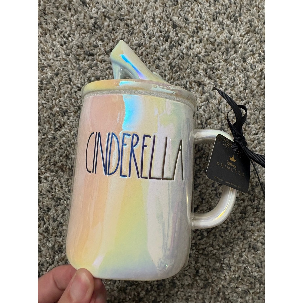 NEW Rae Dunn Cinderella Mug With Lid Glass Slipper Iridescent Disney Princess